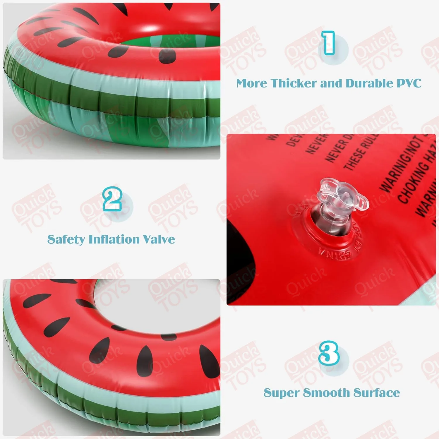 طوق سباحة، تصميم فواكه، PVC متين، صمام أمان، متعدد الألوان، 80 سم - Image 3