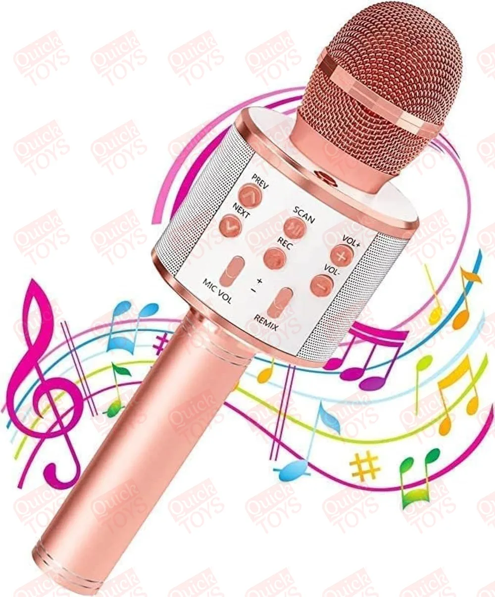 مايك كاراوكي للأطفال، سماعة مدمجة، بلوتوث وAUX وUSB، تسجيل وتغيير صوت، وردي، لعمر 3 سنوات فأكثر